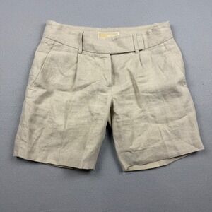 Michael Kors Women 0 Beige Solid Linen Hamptons Flat Front Beach Trouser Shorts